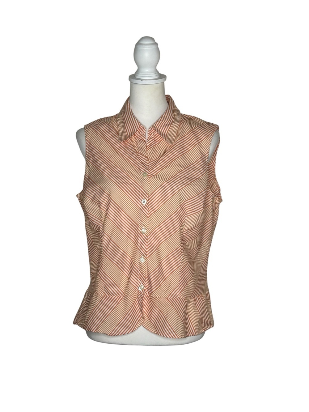 Liz Claiborne Villager Vintage Sleeveless Stripe Blouse Sz 16 Peach White Retro